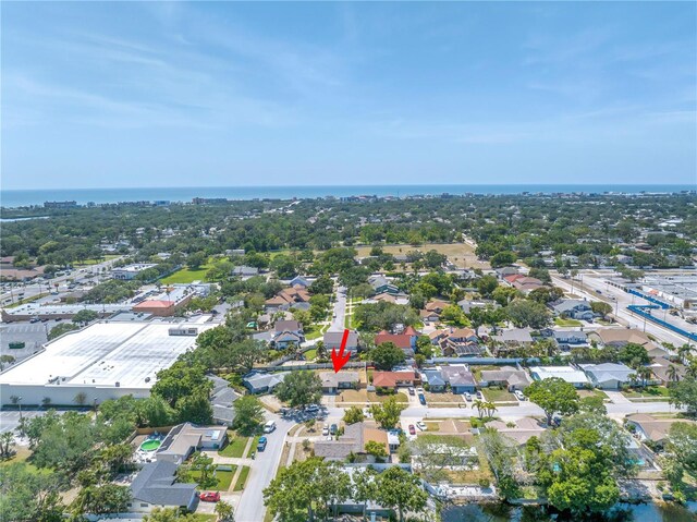 aerial view featuring a residential view and a water view