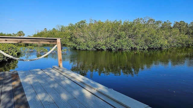 view of dock with a water view