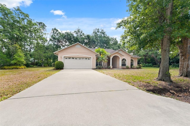 15703 Walden Ave, Tampa, FL 33618 - view of front facade with stucco siding, driveway, an attached garage, and a front yard