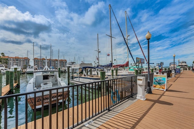 view of dock with a water view