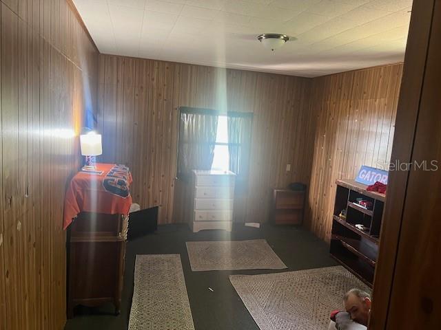 interior space featuring wooden walls