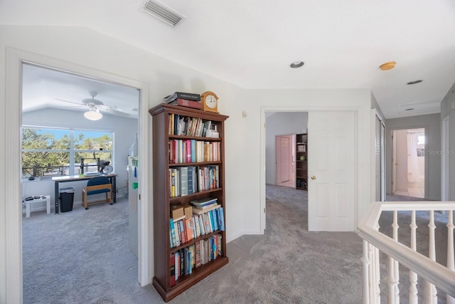 4815 Queen Palm Ter NE, Saint Petersburg, FL 33703 - corridor featuring carpet flooring, an office area, and lofted ceiling