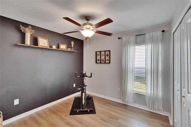 13506 Wild Ginger St, Riverview, FL 33579 - workout area with healthy amount of natural light, ceiling fan, and light wood-style flooring
