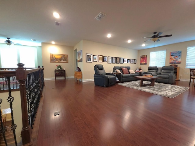 13525 Gorgona Isle Dr, Windermere, FL 34786 - living area featuring a ceiling fan, wood finished floors, recessed lighting, and baseboards