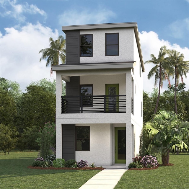 2309 W Spruce St, Tampa, FL 33607 - contemporary home with a balcony, stucco siding, and a front yard