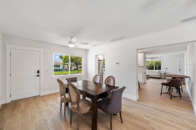 1401 49th St N, Saint Petersburg, FL 33710 - dining area featuring ceiling fan, light wood-type flooring, and baseboards