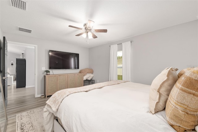 6873 SW 131st Pl, Ocala, FL 34473 - bedroom featuring a ceiling fan, baseboards, visible vents, and light wood finished floors