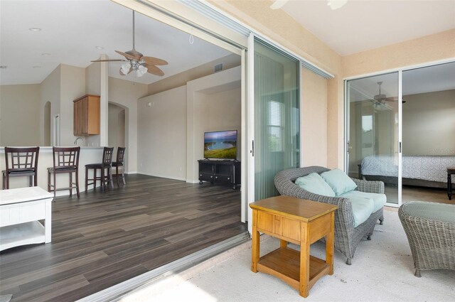 view of patio / terrace with a ceiling fan and an outdoor hangout area