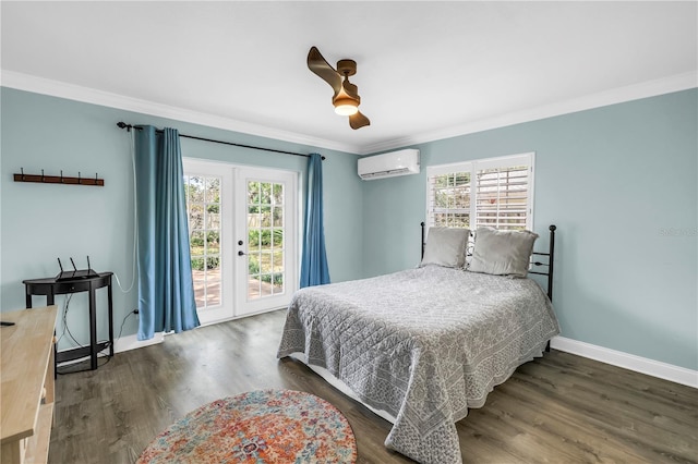 13785 Oak Forest Blvd S, Seminole, FL 33776 - bedroom featuring access to outside, a wall mounted AC, ornamental molding, and multiple windows