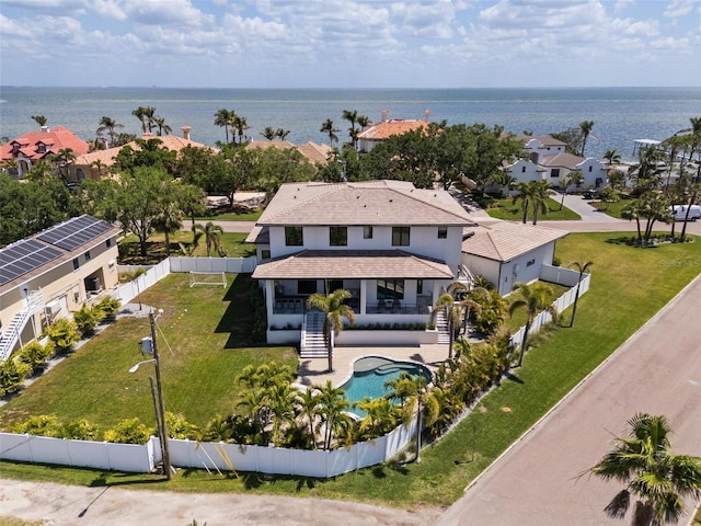 aerial view with a water view