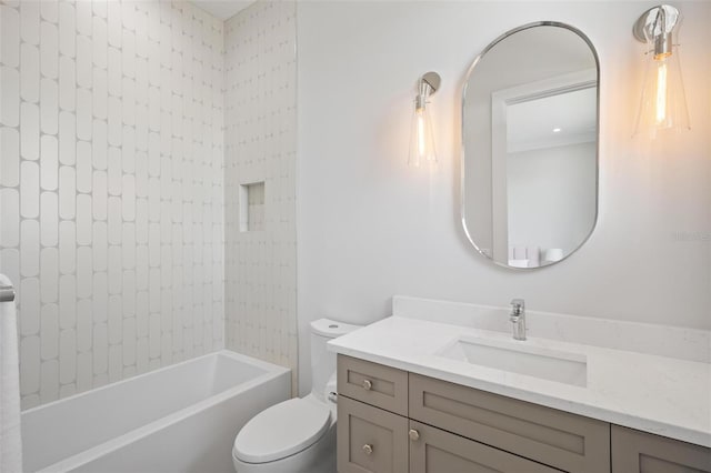 full bathroom featuring vanity, shower / tub combination, and toilet