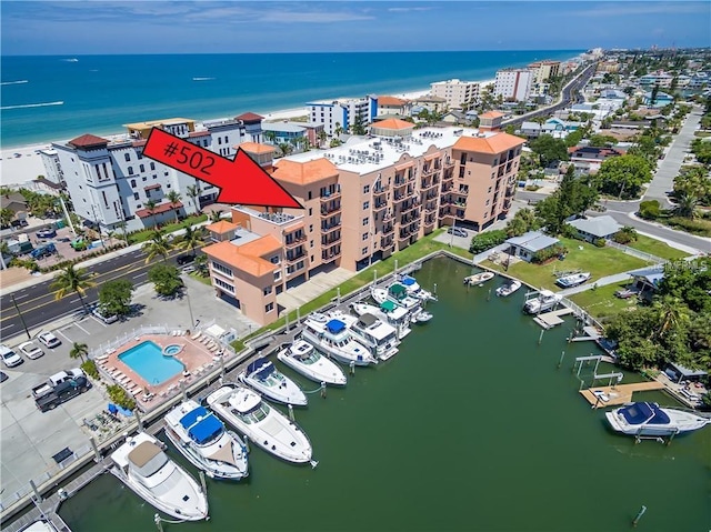 bird's eye view featuring a water view