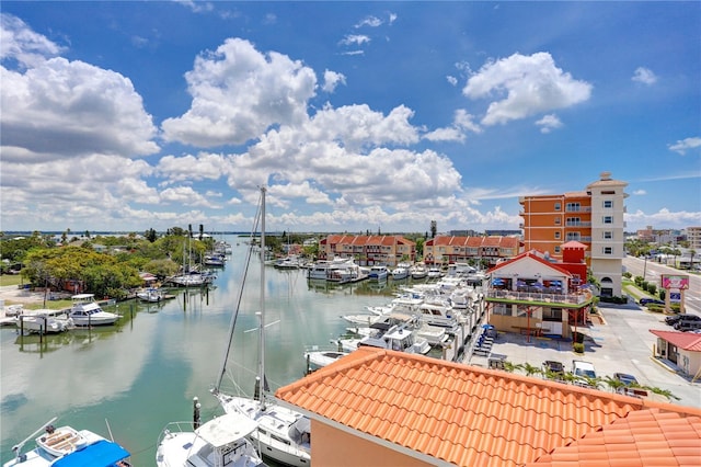 property view of water featuring a dock