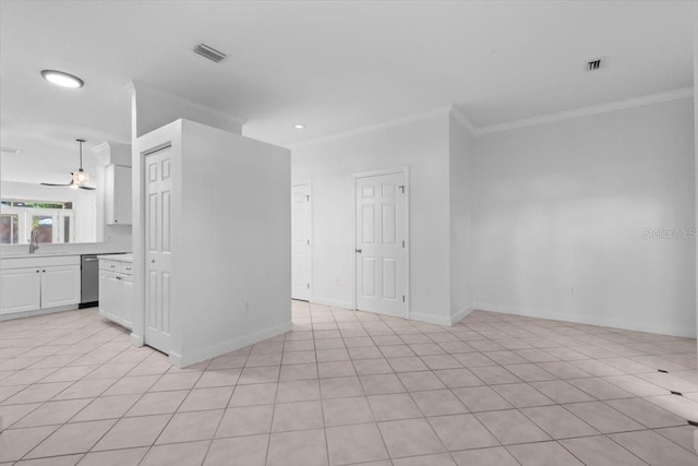 202 S Lincoln Ave, Tampa, FL 33609 - empty room with ornamental molding, ceiling fan, recessed lighting, and light tile patterned flooring