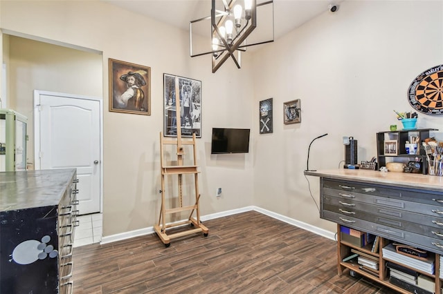 1939 Heartland Cir, Valrico, FL 33594 - interior space with baseboards, a chandelier, and dark wood-type flooring