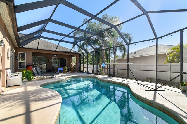 1939 Heartland Cir, Valrico, FL 33594 - view of pool with a fenced in pool, a ceiling fan, a patio, and a fenced backyard