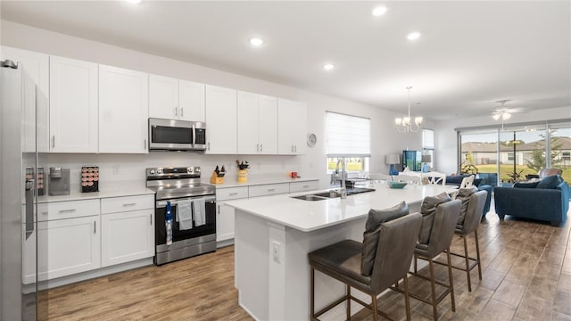 5735 Mezzana Run, Palmetto, FL 34221 - kitchen featuring open floor plan, stainless steel appliances, light wood finished floors, and a sink