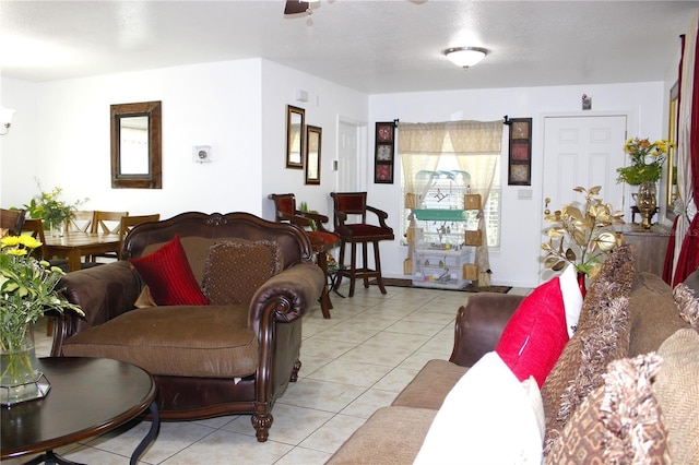 living room featuring light tile patterned floors