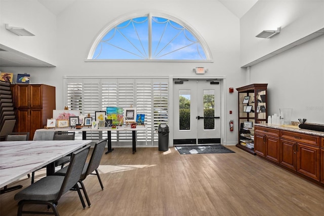 1046 Almondwood Dr, Trinity, FL 34655 - interior space with high vaulted ceiling, french doors, and light wood-style floors