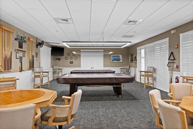1046 Almondwood Dr, Trinity, FL 34655 - recreation room with billiards, a wainscoted wall, carpet flooring, and visible vents