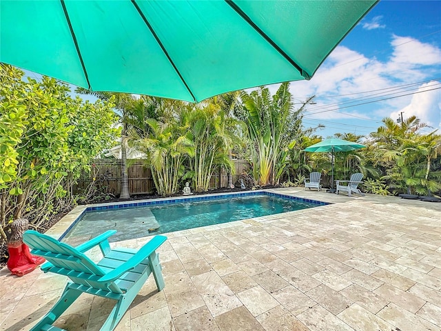 4231 8th St N, Saint Petersburg, FL 33703 - view of swimming pool with a patio area, a fenced backyard, and a fenced in pool