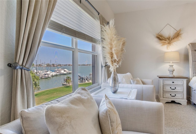 425 150th Ave Unit 2301, Madeira Beach, FL 33708 - living area featuring a water view and carpet