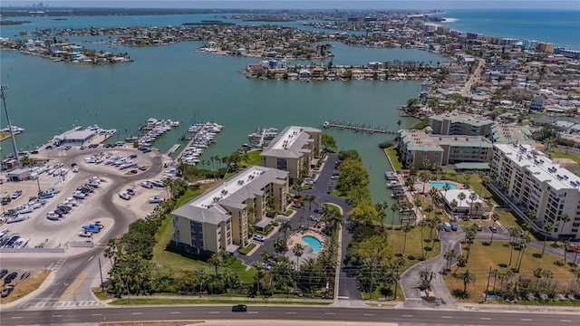 425 150th Ave Unit 2301, Madeira Beach, FL 33708 - aerial view of property and surrounding area featuring a large body of water and a marina