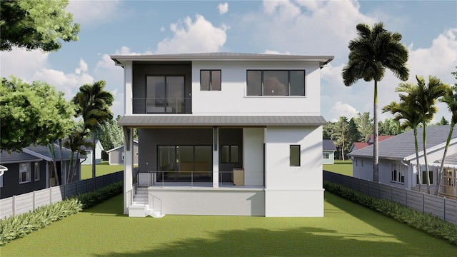 519 W Davis Blvd, Tampa, FL 33606 - back of house featuring fence, stucco siding, and a lawn