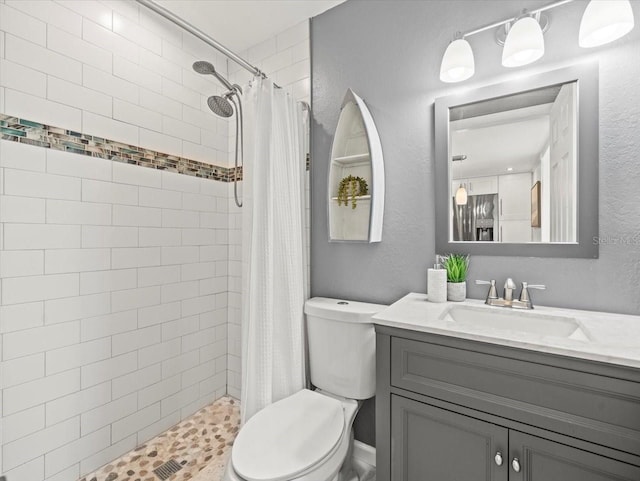 619 2nd St Unit 3, Indian Rocks Beach, FL 33785 - full bath featuring toilet, a stall shower, a textured wall, and vanity