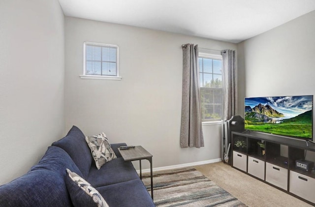 living room featuring baseboards and carpet floors
