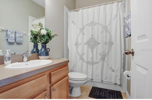 bathroom featuring toilet, vanity, and shower / bathtub combination with curtain