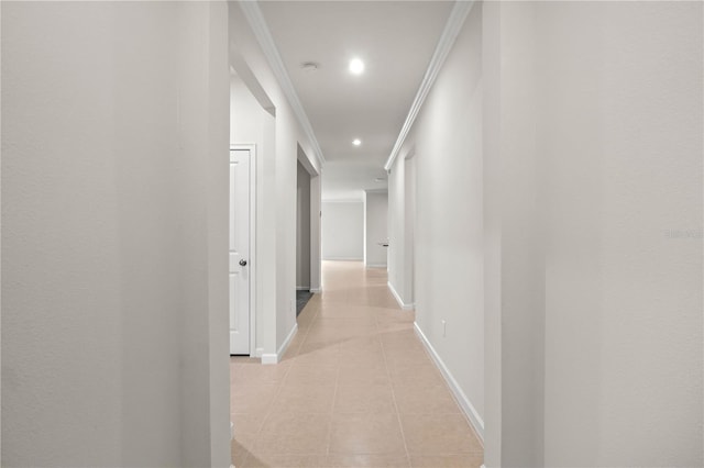 2477 Water Willow Dr, Lutz, FL 33558 - hall with light tile patterned flooring, baseboards, ornamental molding, and recessed lighting