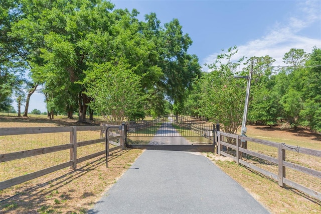 view of road with a gate and aphalt driveway