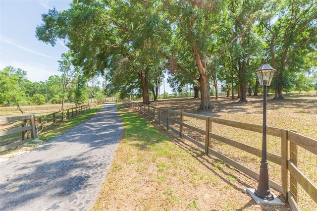 view of road with a rural view