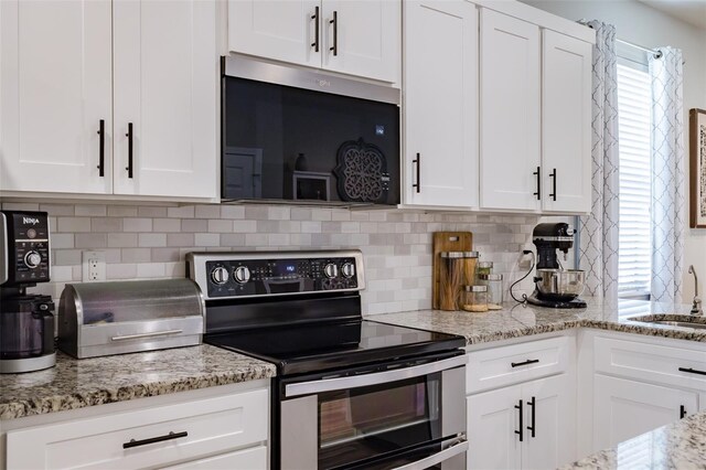4516 Savannah Holly Pl, Riverview, FL 33578 - kitchen with white cabinets, light stone countertops, and stainless steel appliances