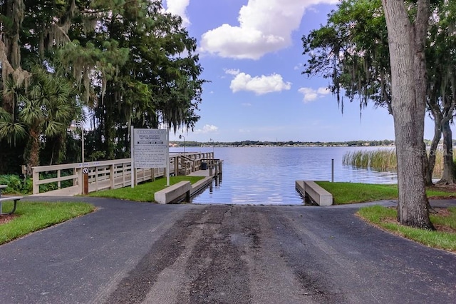 view of dock with a water view