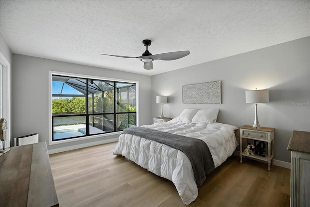 6627 Dolphin Cove Dr, Apollo Beach, FL 33572 - bedroom with wood finished floors, a textured ceiling, and a ceiling fan