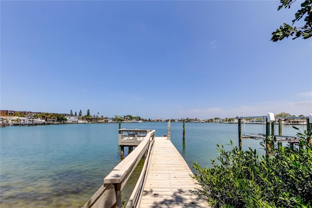 view of dock featuring a water view and boat lift