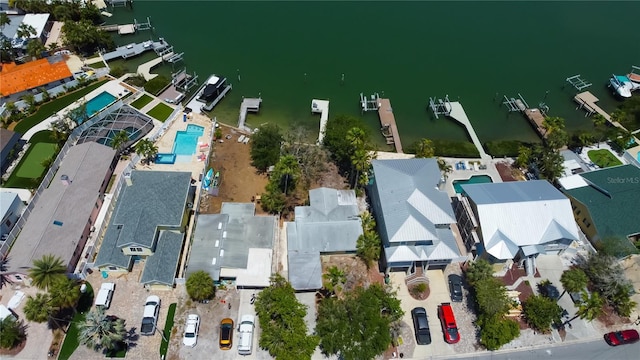 bird's eye view featuring a water view