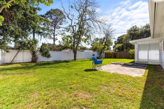 view of yard with a patio and a fenced backyard