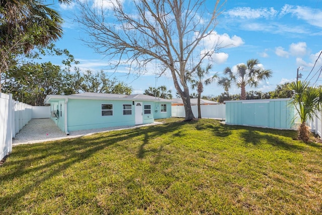 view of yard with a fenced backyard