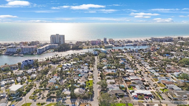 drone / aerial view with a view of city, a residential view, and a water view