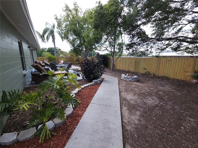 view of yard featuring a fenced backyard and a patio area