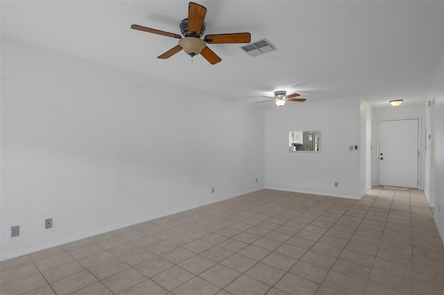 empty room with ceiling fan and visible vents