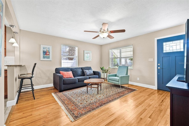 3300 Jackson St N, Saint Petersburg, FL 33704 - living area featuring baseboards, a ceiling fan, light wood-style floors, and a healthy amount of sunlight