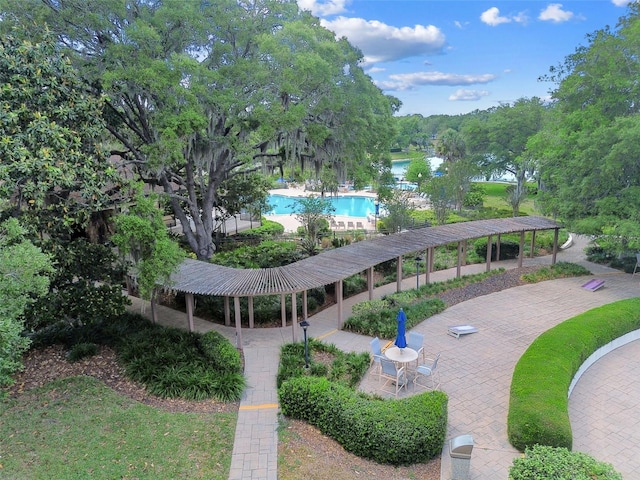 view of community featuring a patio and a pool