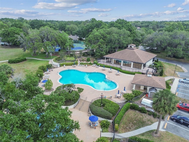 community pool featuring a patio and a gazebo