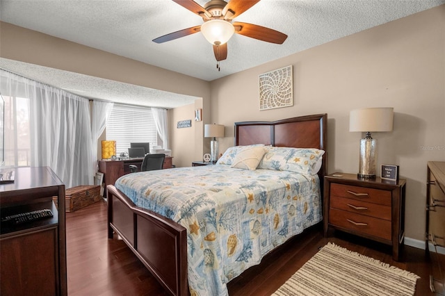 1817 Golfview Dr Unit 1817, Tarpon Springs, FL 34689 - bedroom with a textured ceiling, ceiling fan, and dark wood finished floors