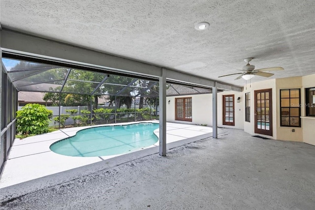 3808 Hollow Wood Dr, Valrico, FL 33594 - view of pool featuring a patio area, a ceiling fan, french doors, and a lanai