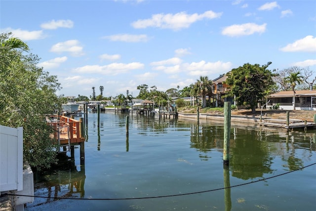 dock area with a water view